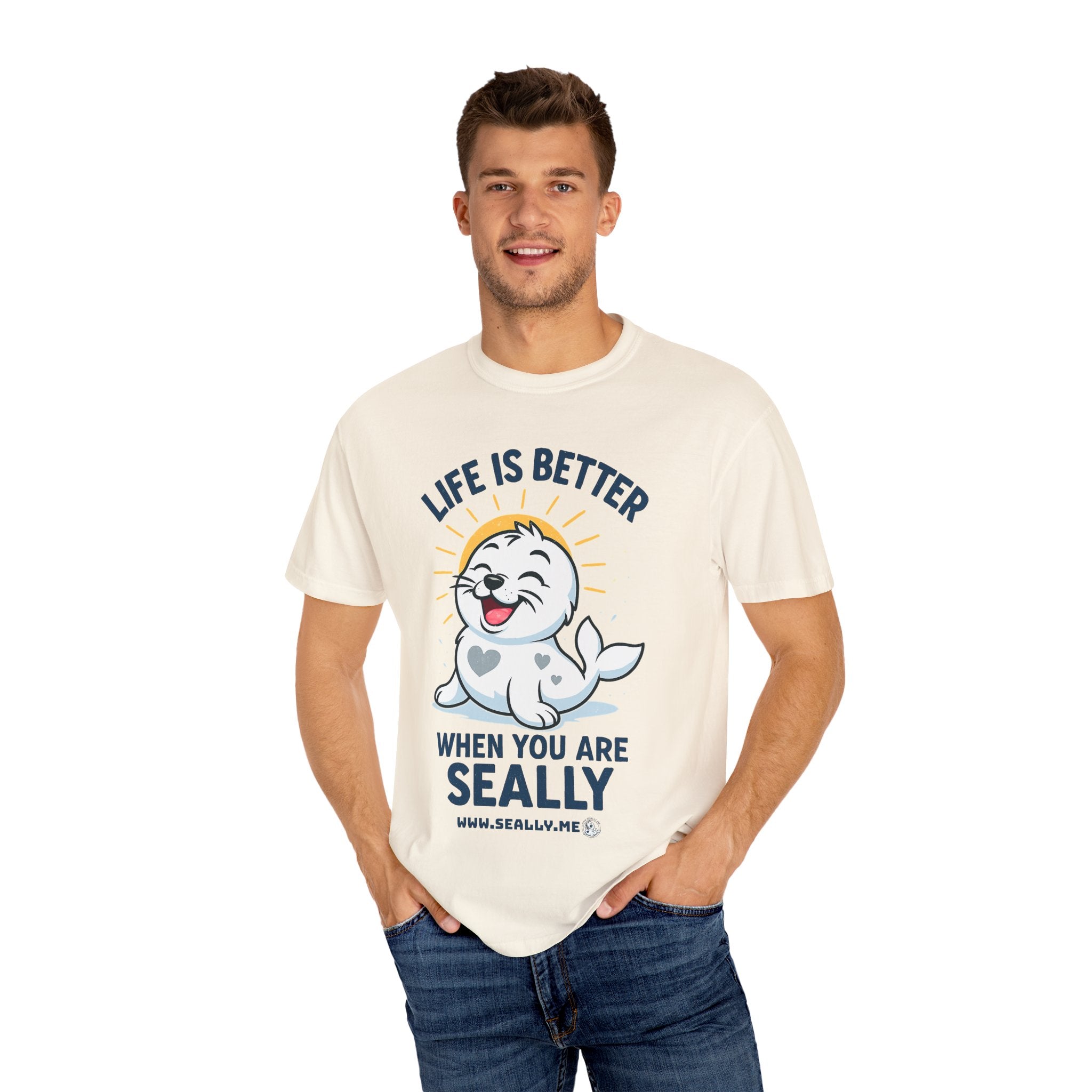 SEALLY: Garment-Dyed T-shirt - Life is better when you are SEALLY