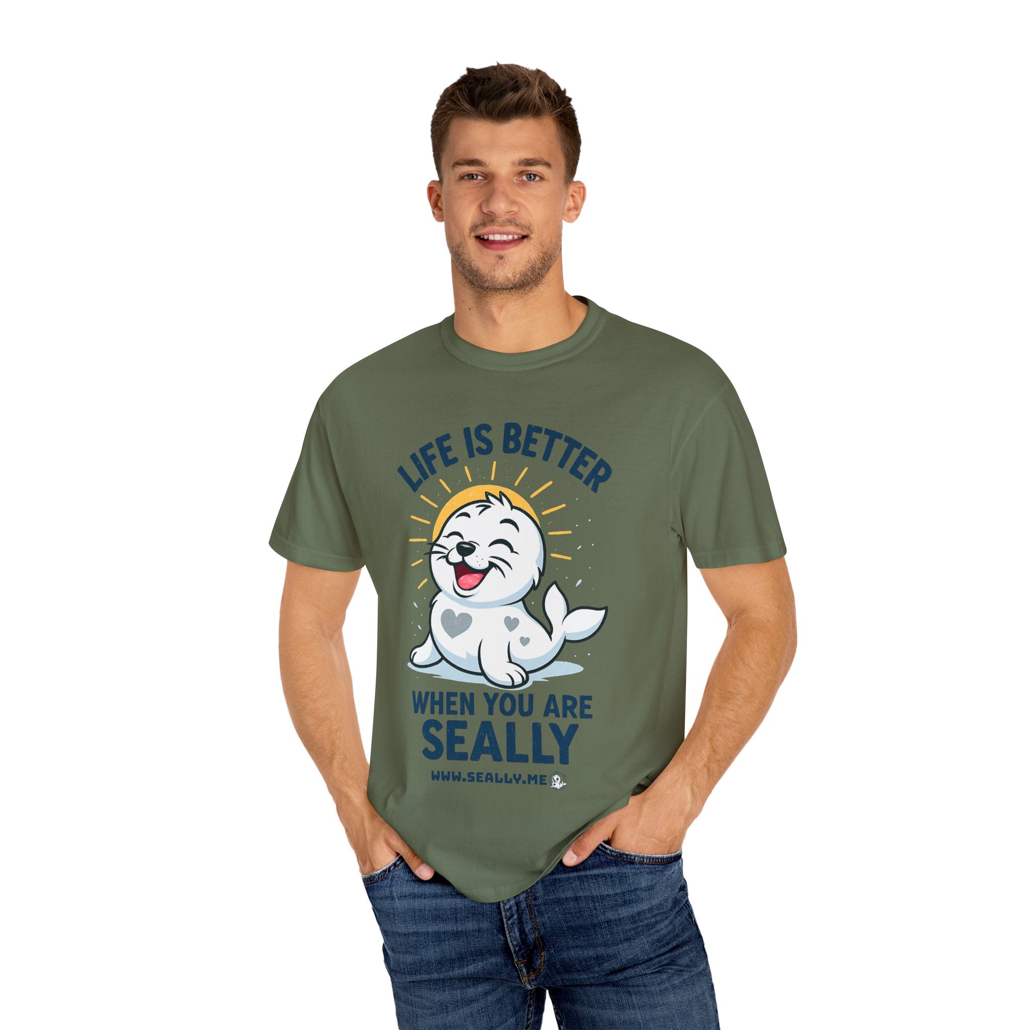 SEALLY: Garment-Dyed T-shirt - Life is better when you are SEALLY