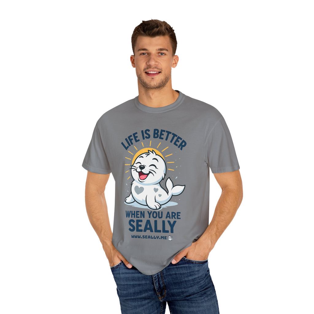 SEALLY: Garment-Dyed T-shirt - Life is better when you are SEALLY