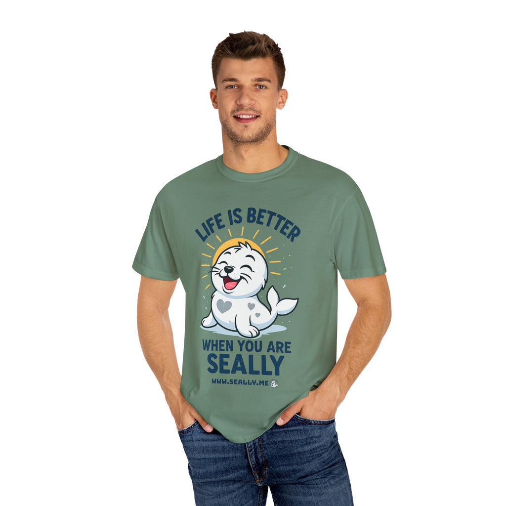 SEALLY: Garment-Dyed T-shirt - Life is better when you are SEALLY
